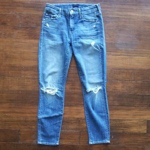 Mother slim fit distressed mid rise jeans, size 26